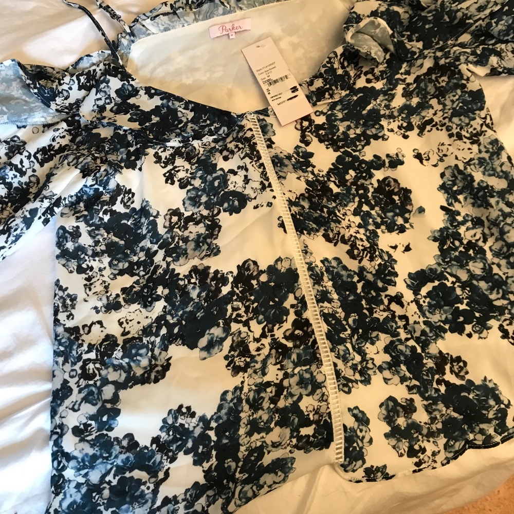 Lovely blue-floral off the shoulder blouse